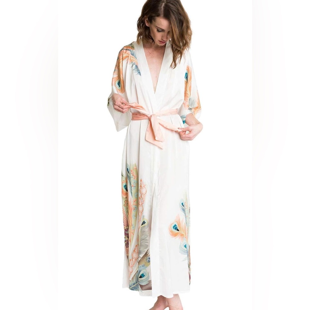 KIM+ONO - Long Kimino Robe (White / Multicolor) O/S